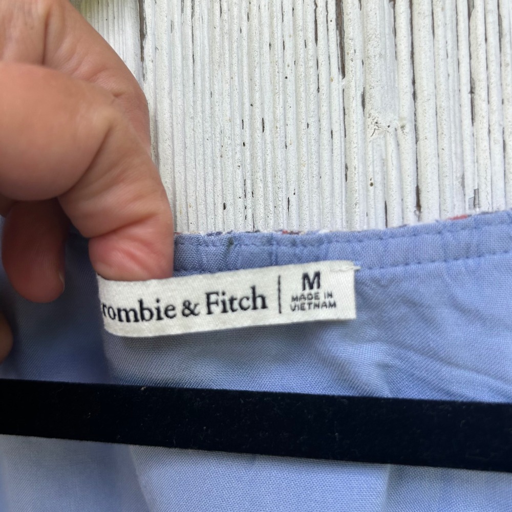 Abercrombie & Fitch Blue Floral Linen Blend Tie Front Puff Sleeve Crop Top M - Picture 4 of 7